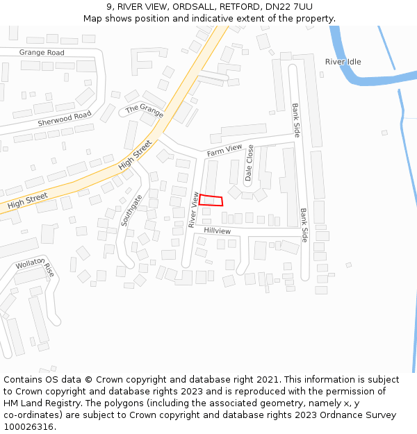 9, RIVER VIEW, ORDSALL, RETFORD, DN22 7UU: Location map and indicative extent of plot