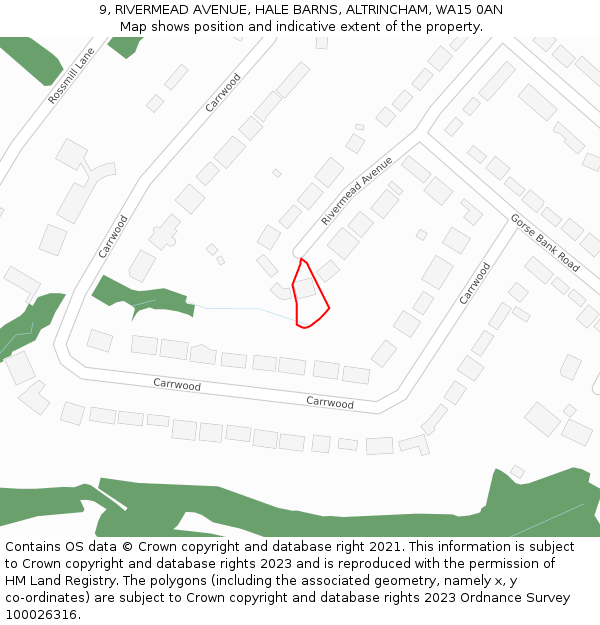 9, RIVERMEAD AVENUE, HALE BARNS, ALTRINCHAM, WA15 0AN: Location map and indicative extent of plot