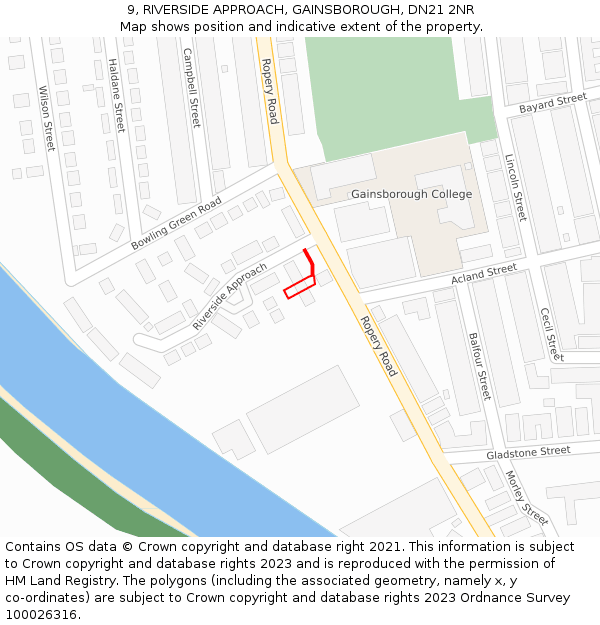 9, RIVERSIDE APPROACH, GAINSBOROUGH, DN21 2NR: Location map and indicative extent of plot