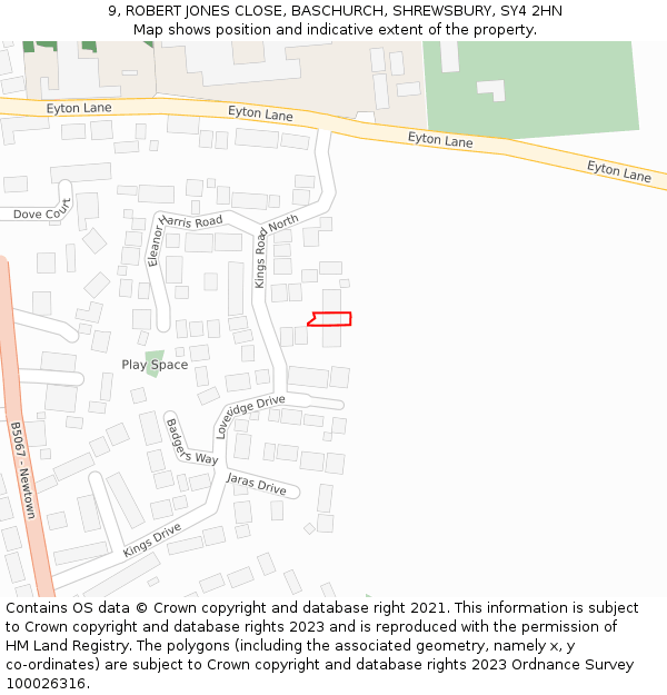 9, ROBERT JONES CLOSE, BASCHURCH, SHREWSBURY, SY4 2HN: Location map and indicative extent of plot