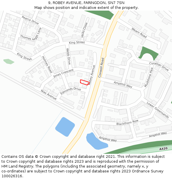 9, ROBEY AVENUE, FARINGDON, SN7 7SN: Location map and indicative extent of plot