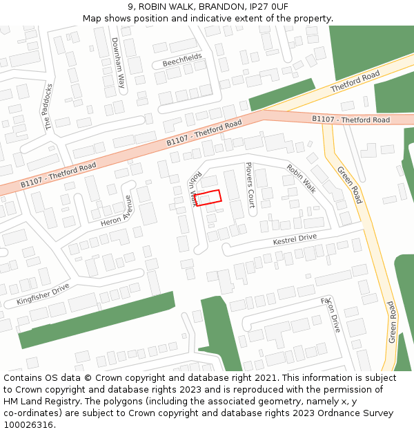 9, ROBIN WALK, BRANDON, IP27 0UF: Location map and indicative extent of plot