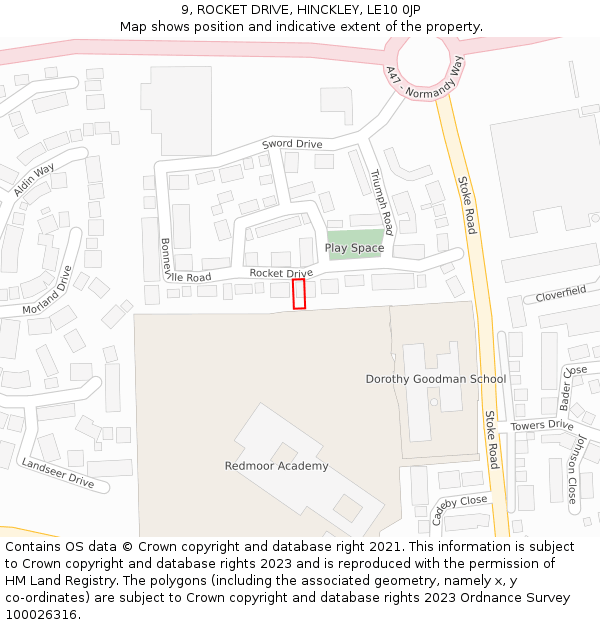 9, ROCKET DRIVE, HINCKLEY, LE10 0JP: Location map and indicative extent of plot