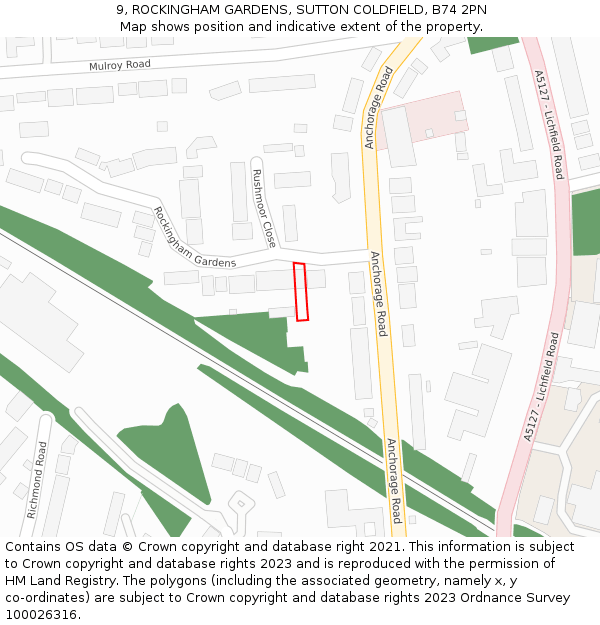 9, ROCKINGHAM GARDENS, SUTTON COLDFIELD, B74 2PN: Location map and indicative extent of plot