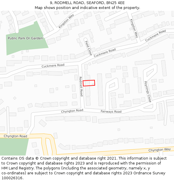 9, RODMELL ROAD, SEAFORD, BN25 4EE: Location map and indicative extent of plot