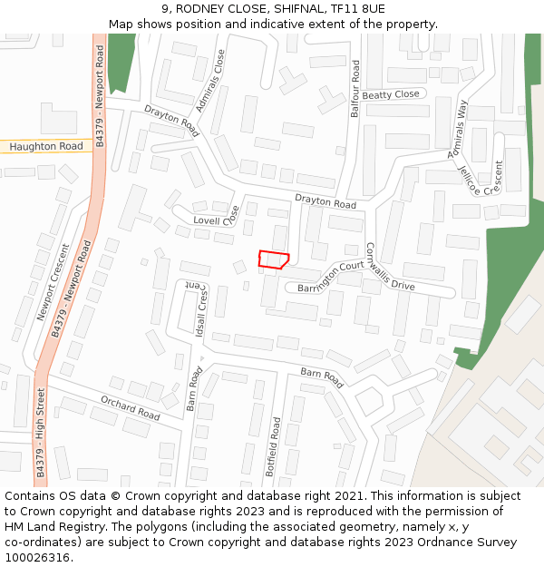 9, RODNEY CLOSE, SHIFNAL, TF11 8UE: Location map and indicative extent of plot