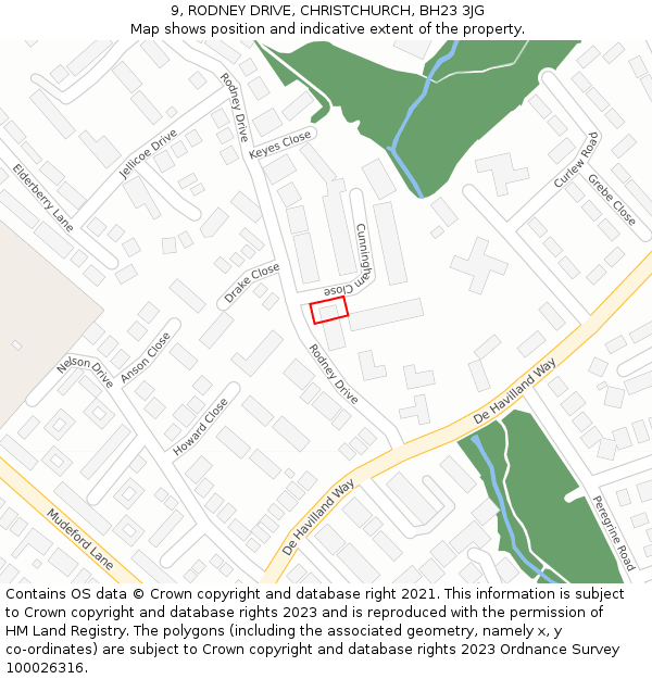 9, RODNEY DRIVE, CHRISTCHURCH, BH23 3JG: Location map and indicative extent of plot