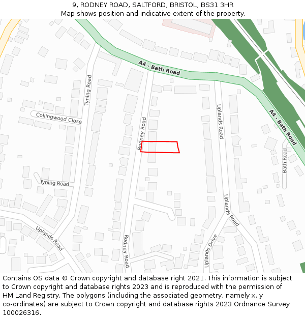9, RODNEY ROAD, SALTFORD, BRISTOL, BS31 3HR: Location map and indicative extent of plot