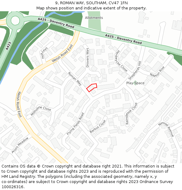 9, ROMAN WAY, SOUTHAM, CV47 1FN: Location map and indicative extent of plot