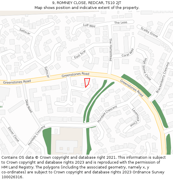 9, ROMNEY CLOSE, REDCAR, TS10 2JT: Location map and indicative extent of plot