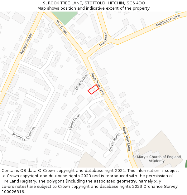9, ROOK TREE LANE, STOTFOLD, HITCHIN, SG5 4DQ: Location map and indicative extent of plot