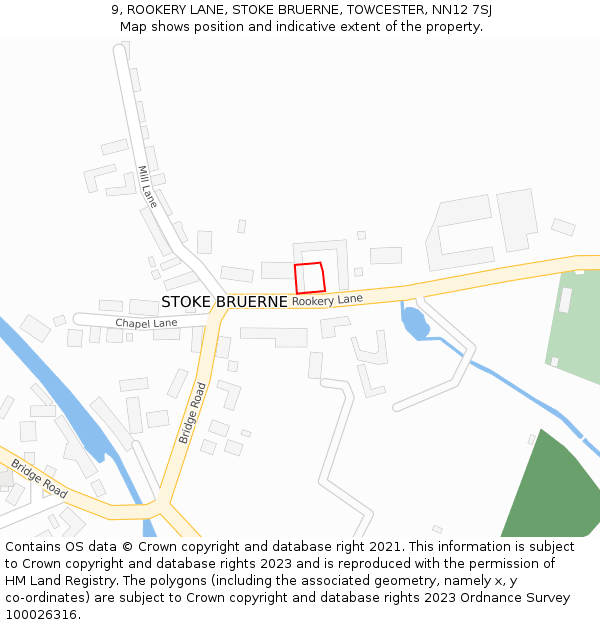 9, ROOKERY LANE, STOKE BRUERNE, TOWCESTER, NN12 7SJ: Location map and indicative extent of plot