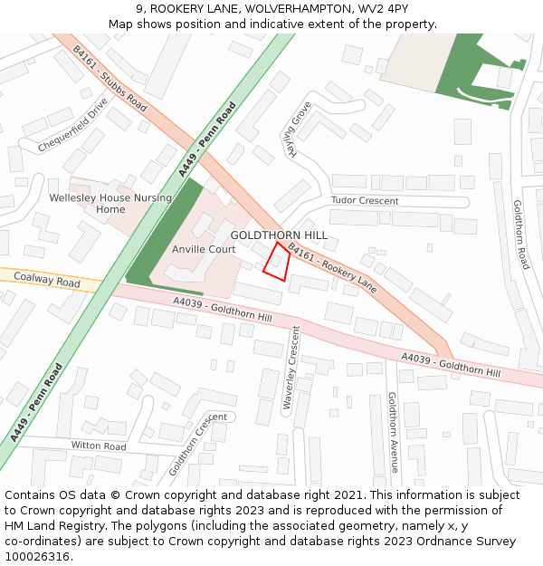 9, ROOKERY LANE, WOLVERHAMPTON, WV2 4PY: Location map and indicative extent of plot
