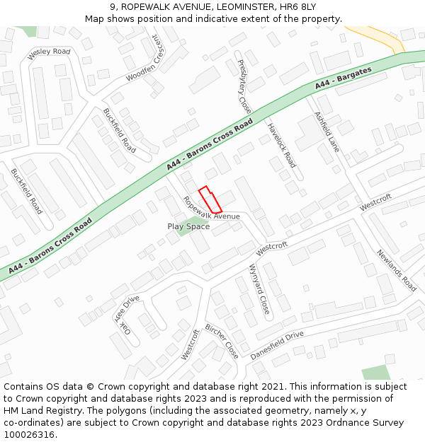 9, ROPEWALK AVENUE, LEOMINSTER, HR6 8LY: Location map and indicative extent of plot