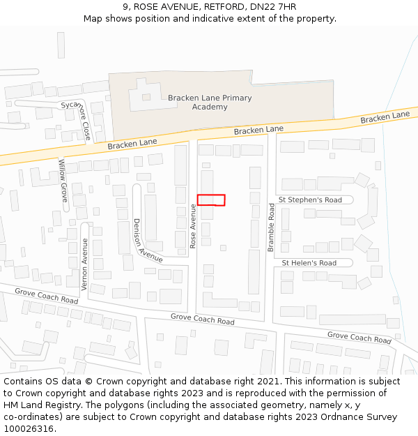 9, ROSE AVENUE, RETFORD, DN22 7HR: Location map and indicative extent of plot