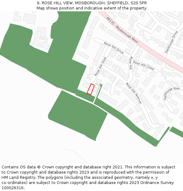 9, ROSE HILL VIEW, MOSBOROUGH, SHEFFIELD, S20 5PR: Location map and indicative extent of plot