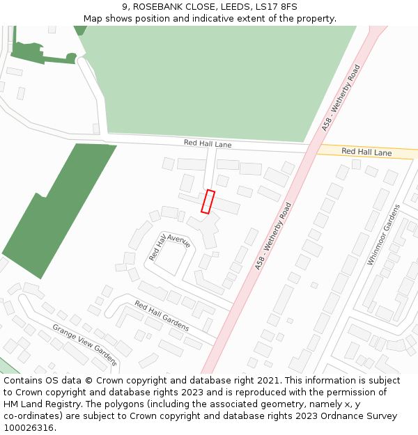 9, ROSEBANK CLOSE, LEEDS, LS17 8FS: Location map and indicative extent of plot