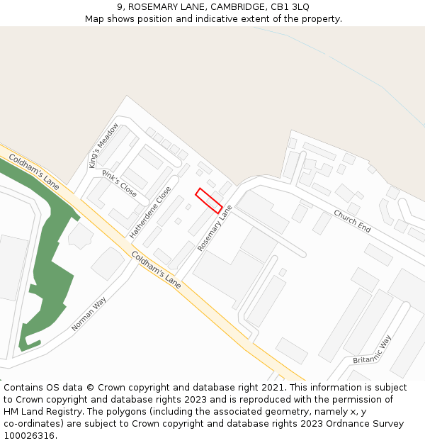 9, ROSEMARY LANE, CAMBRIDGE, CB1 3LQ: Location map and indicative extent of plot