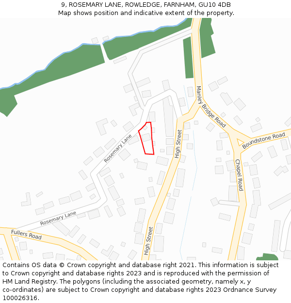 9, ROSEMARY LANE, ROWLEDGE, FARNHAM, GU10 4DB: Location map and indicative extent of plot