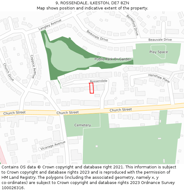 9, ROSSENDALE, ILKESTON, DE7 8ZN: Location map and indicative extent of plot