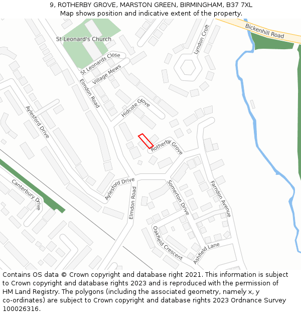 9, ROTHERBY GROVE, MARSTON GREEN, BIRMINGHAM, B37 7XL: Location map and indicative extent of plot