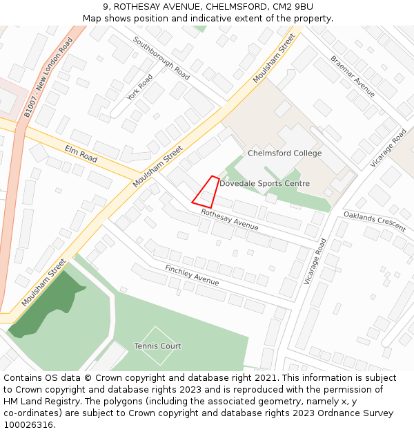 9, ROTHESAY AVENUE, CHELMSFORD, CM2 9BU: Location map and indicative extent of plot