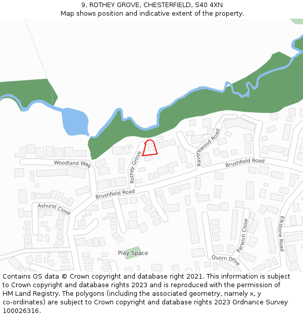 9, ROTHEY GROVE, CHESTERFIELD, S40 4XN: Location map and indicative extent of plot