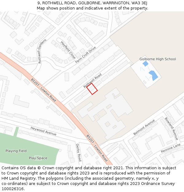 9, ROTHWELL ROAD, GOLBORNE, WARRINGTON, WA3 3EJ: Location map and indicative extent of plot