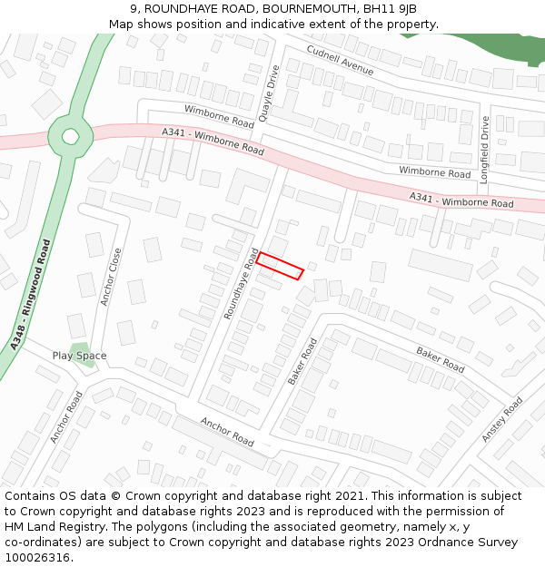 9, ROUNDHAYE ROAD, BOURNEMOUTH, BH11 9JB: Location map and indicative extent of plot
