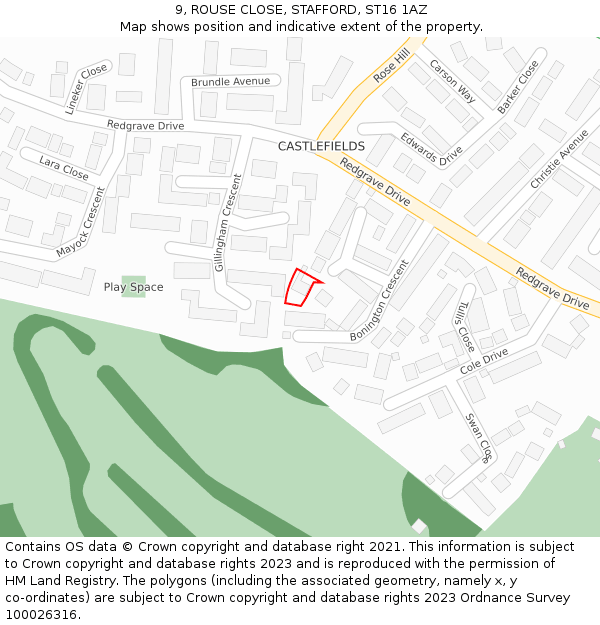 9, ROUSE CLOSE, STAFFORD, ST16 1AZ: Location map and indicative extent of plot