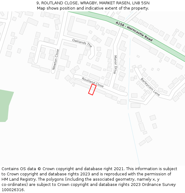 9, ROUTLAND CLOSE, WRAGBY, MARKET RASEN, LN8 5SN: Location map and indicative extent of plot