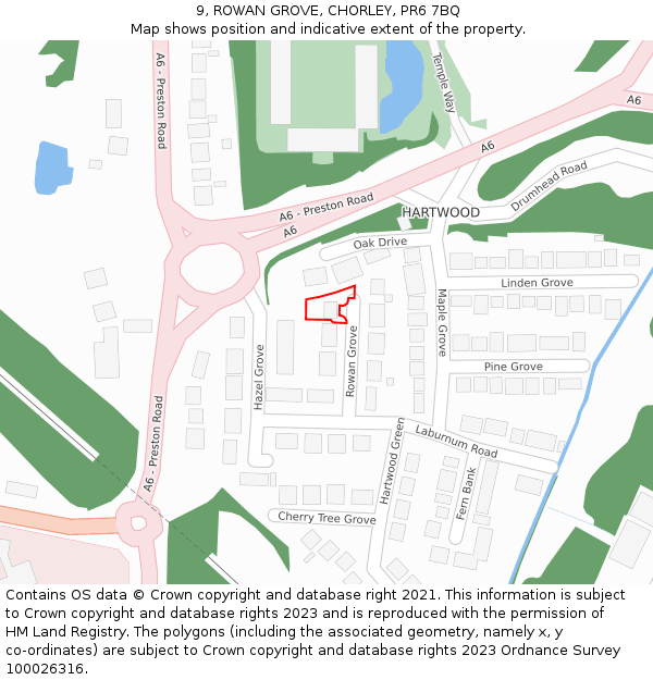 9, ROWAN GROVE, CHORLEY, PR6 7BQ: Location map and indicative extent of plot