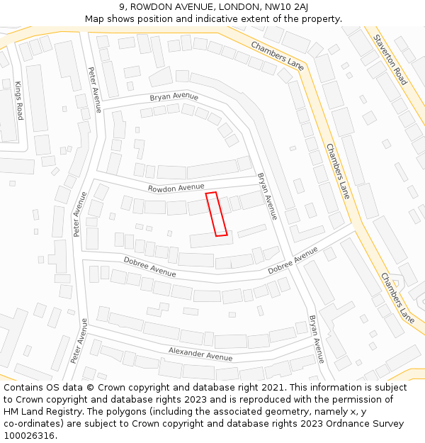 9, ROWDON AVENUE, LONDON, NW10 2AJ: Location map and indicative extent of plot