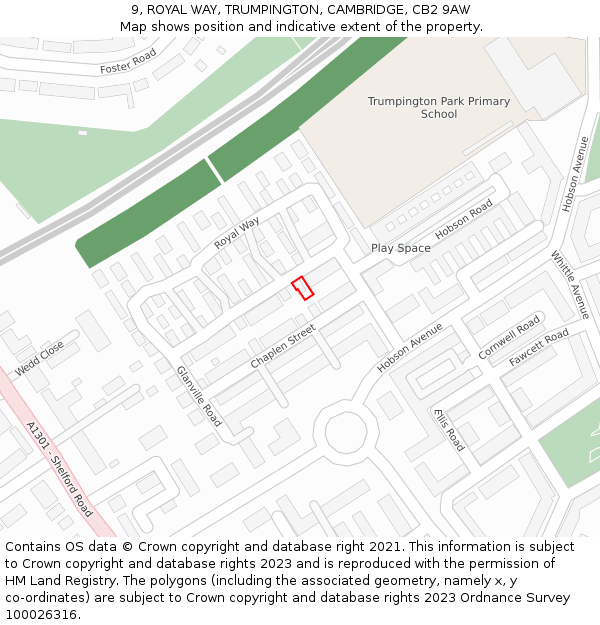 9, ROYAL WAY, TRUMPINGTON, CAMBRIDGE, CB2 9AW: Location map and indicative extent of plot