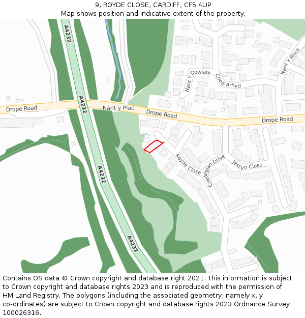 9, ROYDE CLOSE, CARDIFF, CF5 4UP: Location map and indicative extent of plot