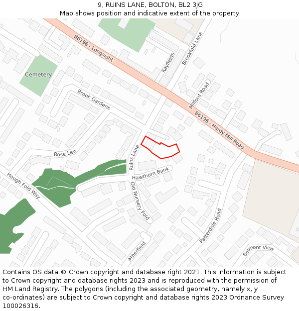 9, RUINS LANE, BOLTON, BL2 3JG: Location map and indicative extent of plot