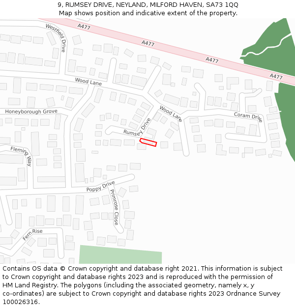 9, RUMSEY DRIVE, NEYLAND, MILFORD HAVEN, SA73 1QQ: Location map and indicative extent of plot