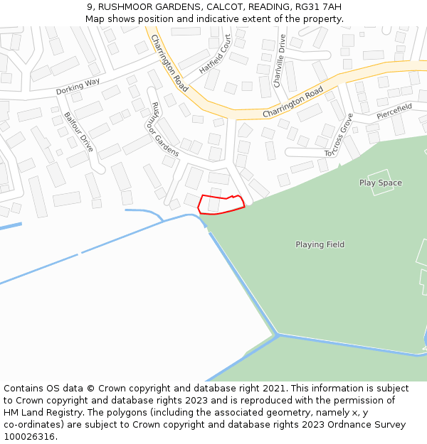 9, RUSHMOOR GARDENS, CALCOT, READING, RG31 7AH: Location map and indicative extent of plot