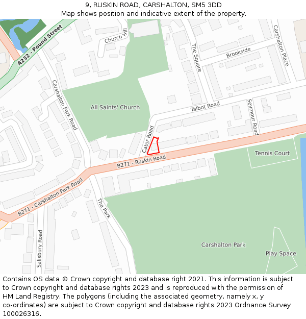 9, RUSKIN ROAD, CARSHALTON, SM5 3DD: Location map and indicative extent of plot