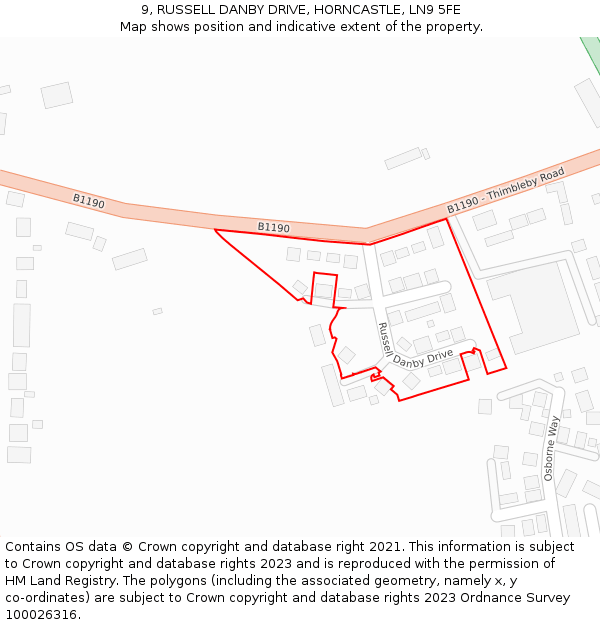 9, RUSSELL DANBY DRIVE, HORNCASTLE, LN9 5FE: Location map and indicative extent of plot