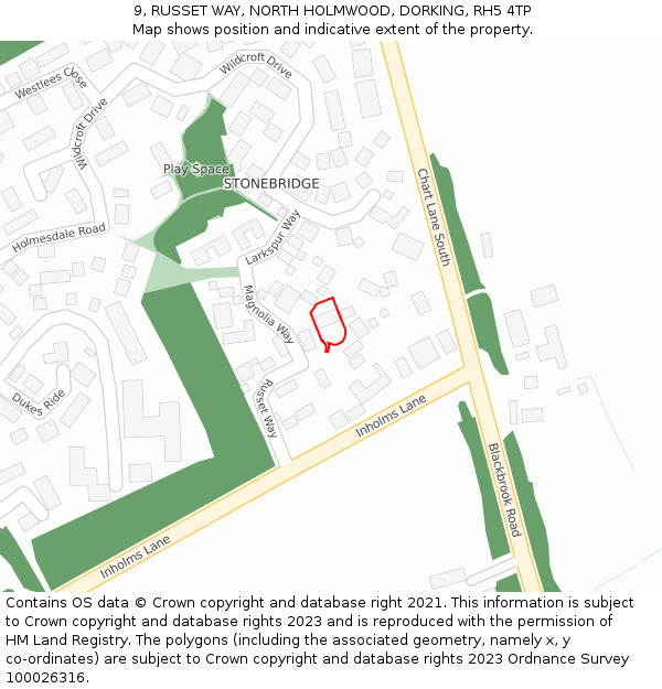 9, RUSSET WAY, NORTH HOLMWOOD, DORKING, RH5 4TP: Location map and indicative extent of plot