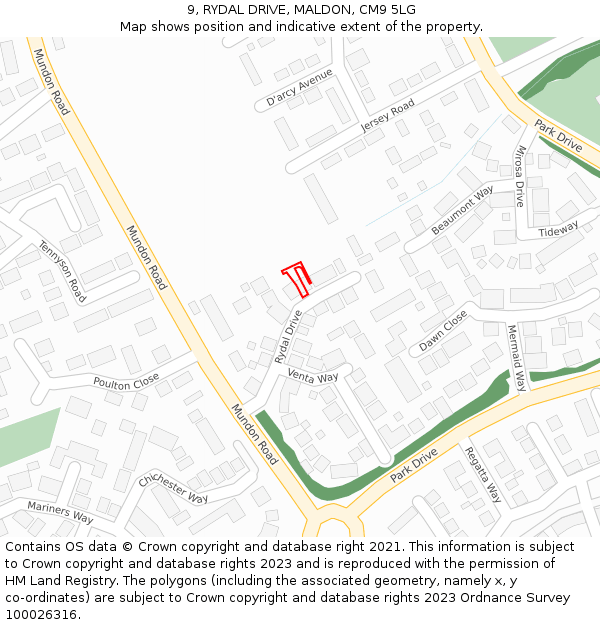 9, RYDAL DRIVE, MALDON, CM9 5LG: Location map and indicative extent of plot