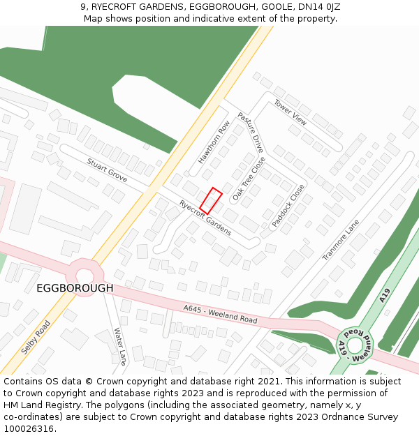 9, RYECROFT GARDENS, EGGBOROUGH, GOOLE, DN14 0JZ: Location map and indicative extent of plot