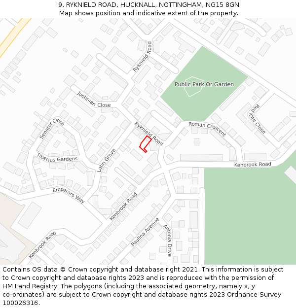 9, RYKNIELD ROAD, HUCKNALL, NOTTINGHAM, NG15 8GN: Location map and indicative extent of plot