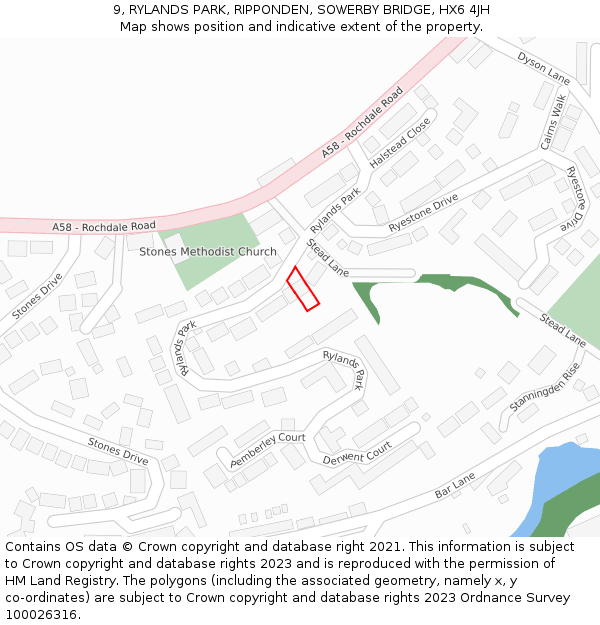 9, RYLANDS PARK, RIPPONDEN, SOWERBY BRIDGE, HX6 4JH: Location map and indicative extent of plot