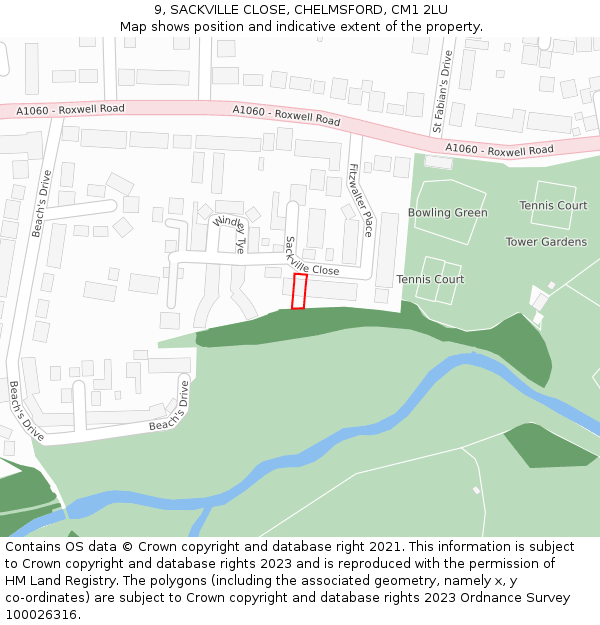 9, SACKVILLE CLOSE, CHELMSFORD, CM1 2LU: Location map and indicative extent of plot