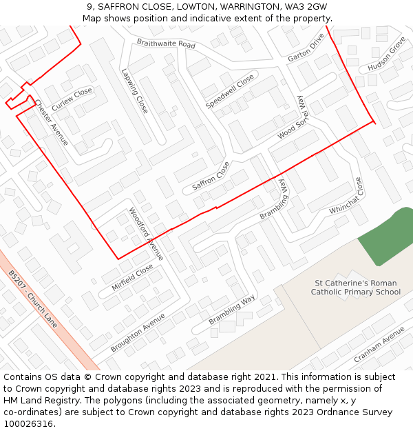 9, SAFFRON CLOSE, LOWTON, WARRINGTON, WA3 2GW: Location map and indicative extent of plot