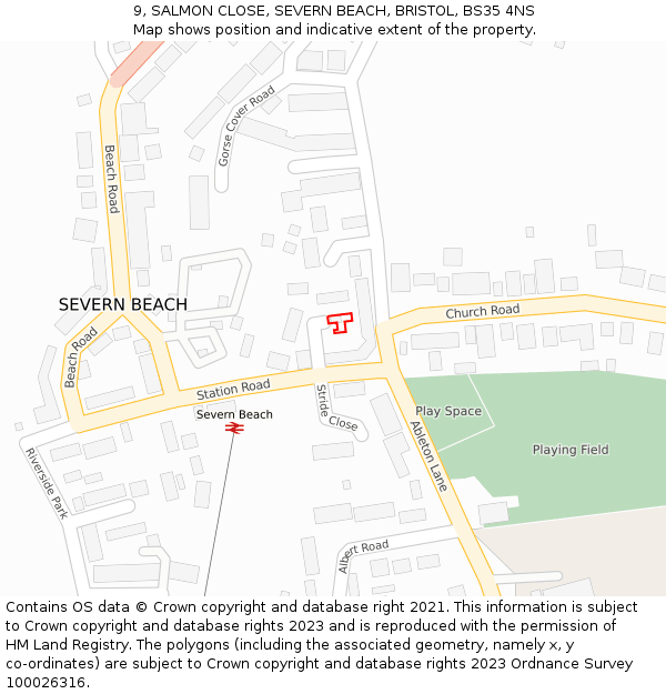 9, SALMON CLOSE, SEVERN BEACH, BRISTOL, BS35 4NS: Location map and indicative extent of plot