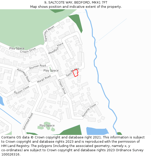 9, SALTCOTE WAY, BEDFORD, MK41 7FT: Location map and indicative extent of plot