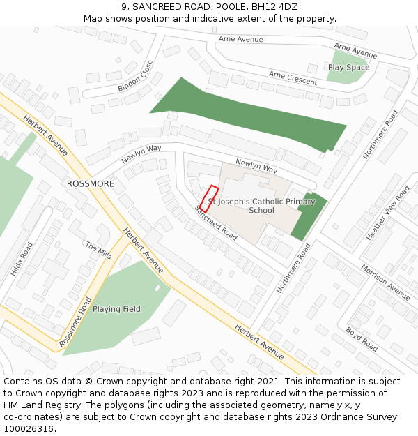 9, SANCREED ROAD, POOLE, BH12 4DZ: Location map and indicative extent of plot